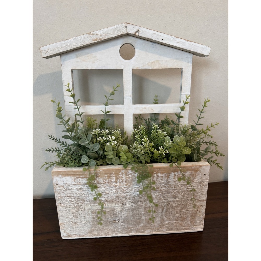 Col House Designs Rustic White Distressed Wood House Planter Box Window